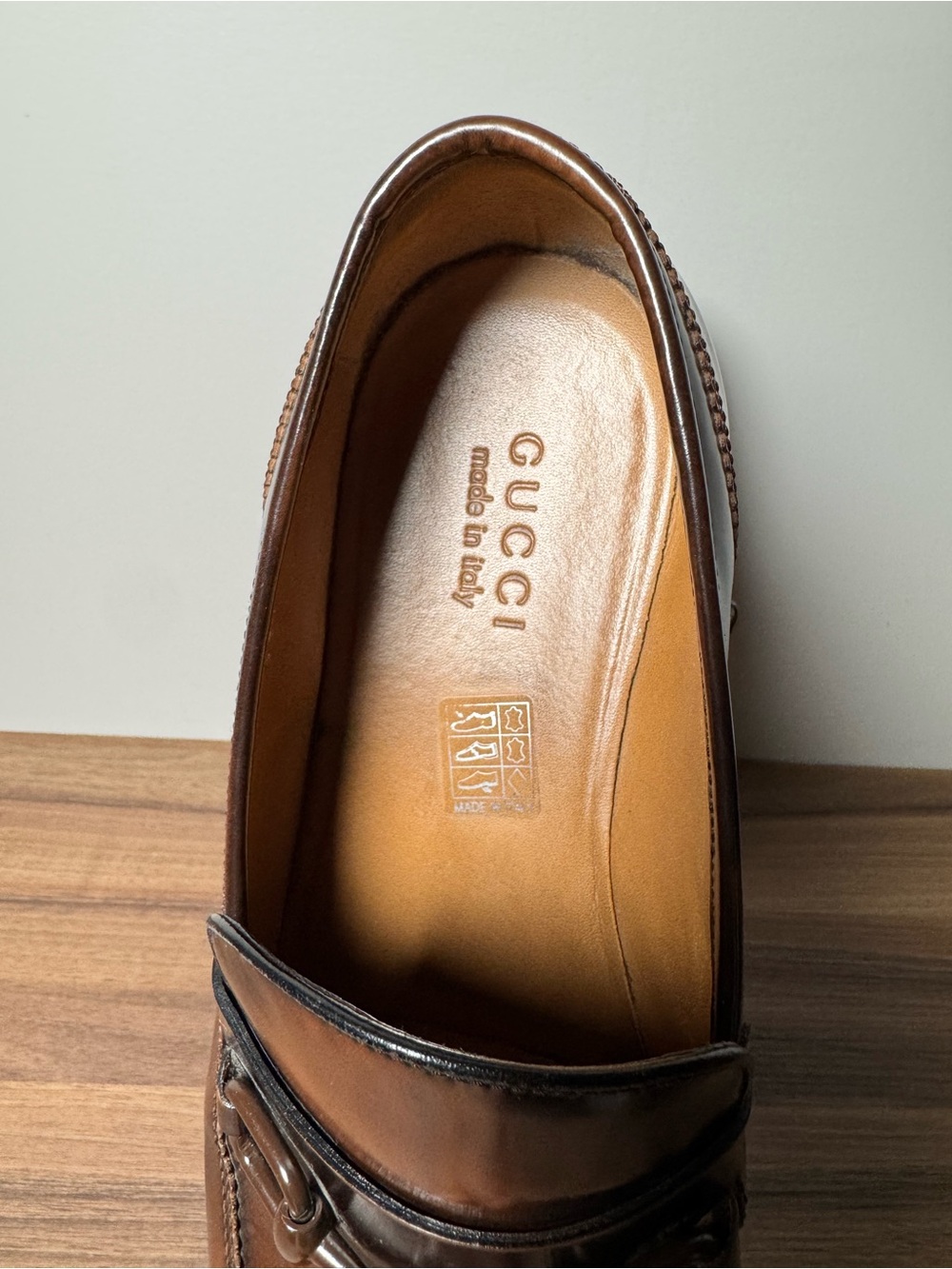 Gucci Wingtip Horsebit Loafers 10 Brown Patina Leather Slip On Shoes Italy - Picture 5 of 8